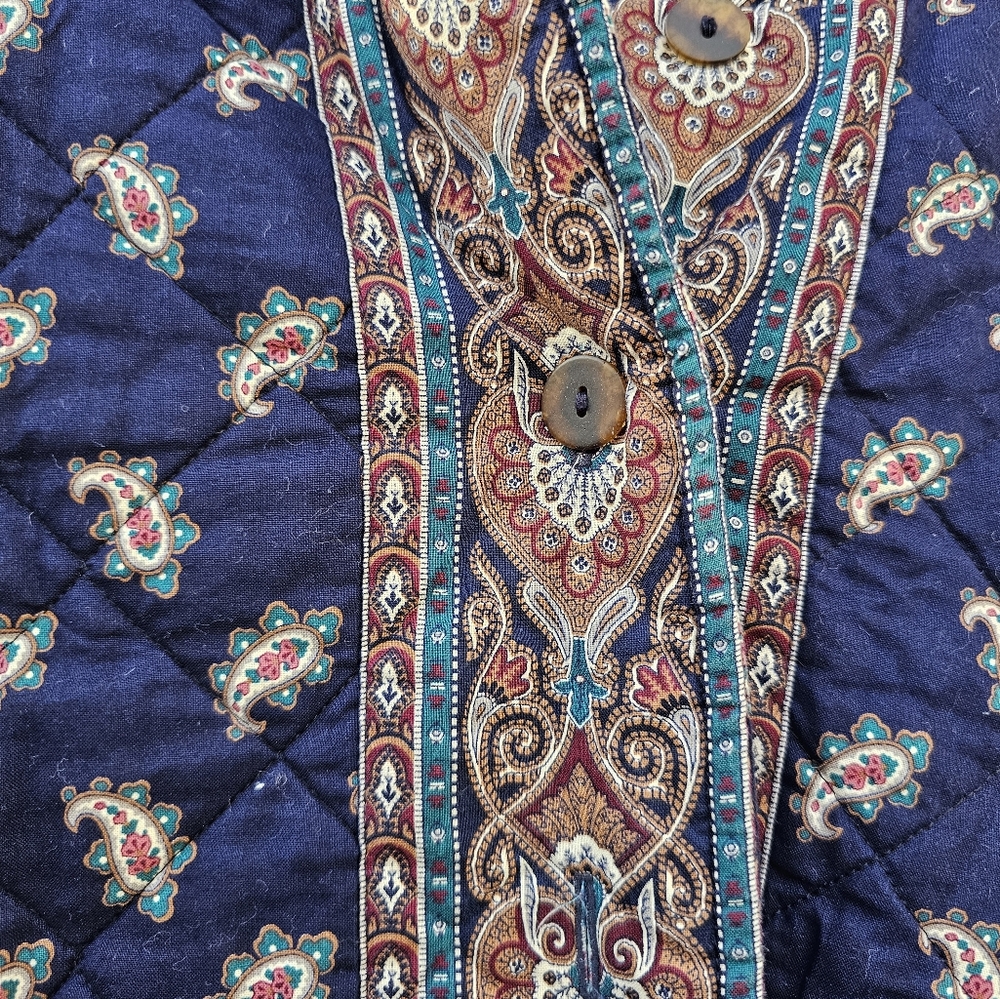 Vintage 70s Quilted Vera Bradley USA Blue Paisley Coat Jacket size L Indiana - Picture 4 of 10